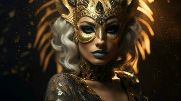 fantasy goddess in tiger cheetah golden mask photo