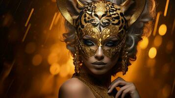 fantasy goddess in tiger cheetah golden mask photo