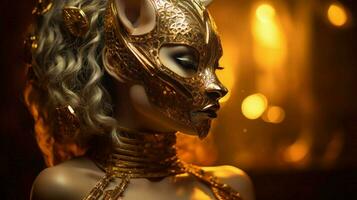 fantasy goddess in tiger cheetah golden mask photo