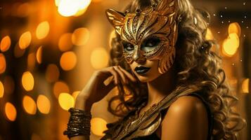 fantasy goddess in tiger cheetah golden mask photo