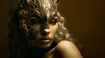 fantasy goddess in tiger cheetah golden mask photo