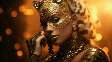 fantasy goddess in tiger cheetah golden mask photo