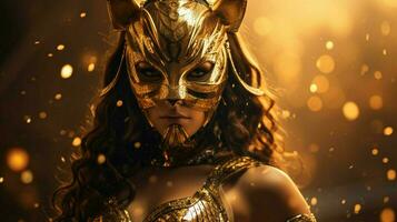 fantasy goddess in tiger cheetah golden mask photo