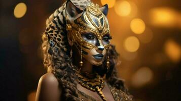 fantasy goddess in tiger cheetah golden mask photo