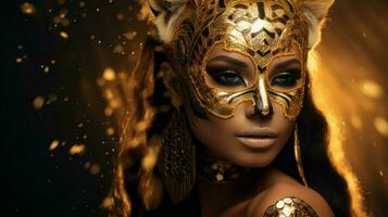 fantasy goddess in tiger cheetah golden mask photo