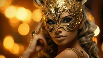 fantasy goddess in tiger cheetah golden mask photo