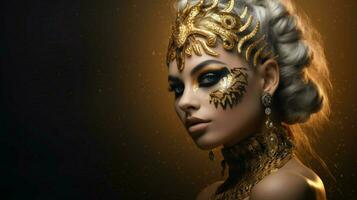 fantasy goddess in tiger cheetah golden mask photo