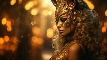 fantasy goddess in tiger cheetah golden mask photo