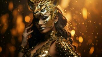 fantasy goddess in tiger cheetah golden mask photo