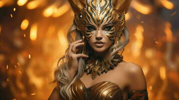 fantasy goddess in tiger cheetah golden mask photo