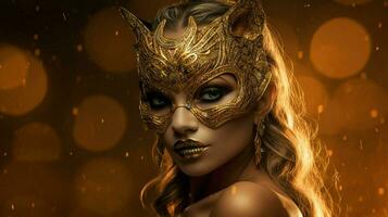 fantasy goddess in tiger cheetah golden mask photo