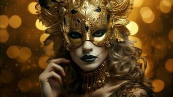 fantasy goddess in tiger cheetah golden mask photo