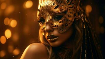 fantasy goddess in tiger cheetah golden mask photo