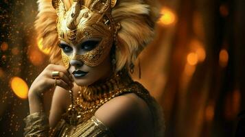 fantasy goddess in tiger cheetah golden mask photo