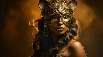 fantasy goddess in tiger cheetah golden mask photo