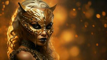 fantasy goddess in tiger cheetah golden mask photo