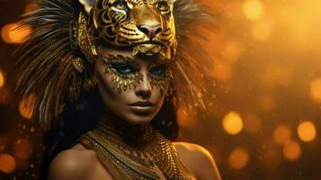 fantasy goddess in tiger cheetah golden mask photo