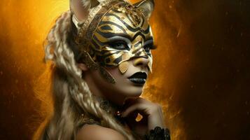 fantasy goddess in tiger cheetah golden mask photo