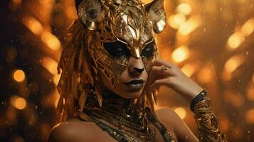 fantasy goddess in tiger cheetah golden mask photo