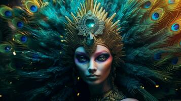 fantasy portrait of a peacock female creature photo