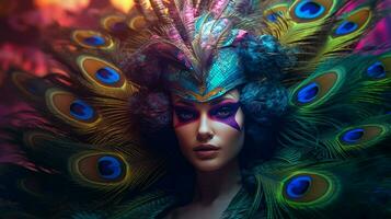 fantasy portrait of a peacock female creature photo