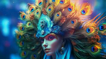 fantasy portrait of a peacock female creature photo