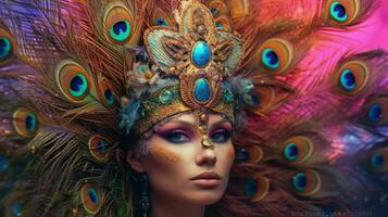 fantasy portrait of a peacock female creature photo