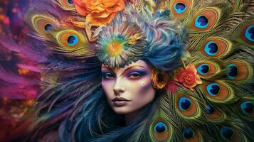 fantasy portrait of a peacock female creature photo