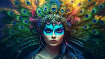 fantasy portrait of a peacock female creature photo