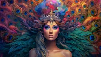 fantasy portrait of a peacock female creature photo