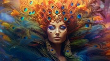 fantasy portrait of a peacock female creature photo