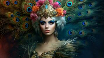 fantasy portrait of a peacock female creature photo