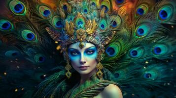 fantasy portrait of a peacock female creature photo