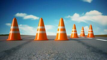 five traffic cones in a row creating safe photo