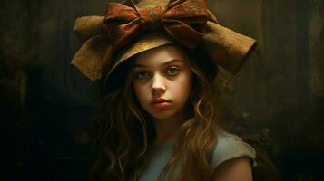 girl in hat with a bow on her head photo