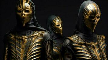 golden mummy in black with golden costumes photo