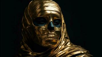 golden mummy in black with golden costumes photo