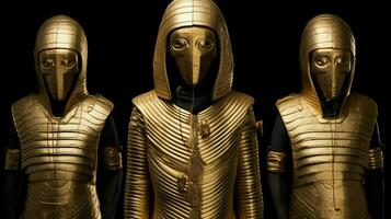 golden mummy in black with golden costumes photo