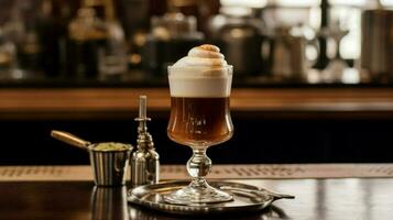 irish coffee cocktail on a bar counter photo