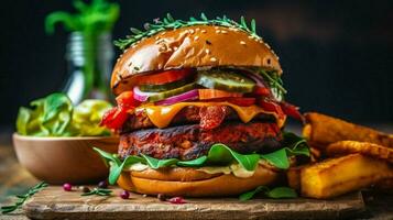 juicy and flavorful vegan burger with fresh photo