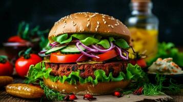 juicy and flavorful vegan burger with fresh photo