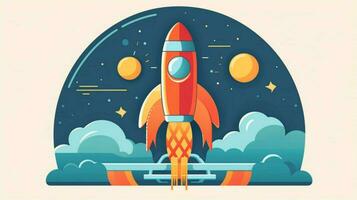 launching a startup with successful rocket icon photo