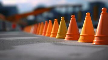 line of traffic cones leading to closed road photo