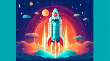 launching a startup with successful rocket icon photo