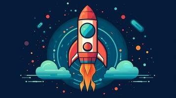 launching a startup with successful rocket icon photo