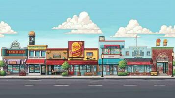 lineup of fast food restaurants each with their photo