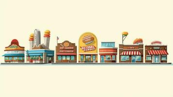 lineup of fast food restaurants each with their photo