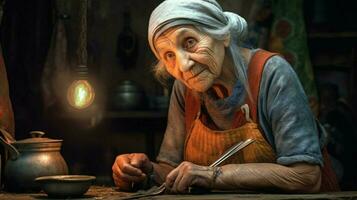 old woman gaming fictional world photo