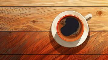 on a wooden table a cup of coffee illustration photo