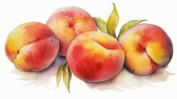 peaches in watercolor style with ink outline photo